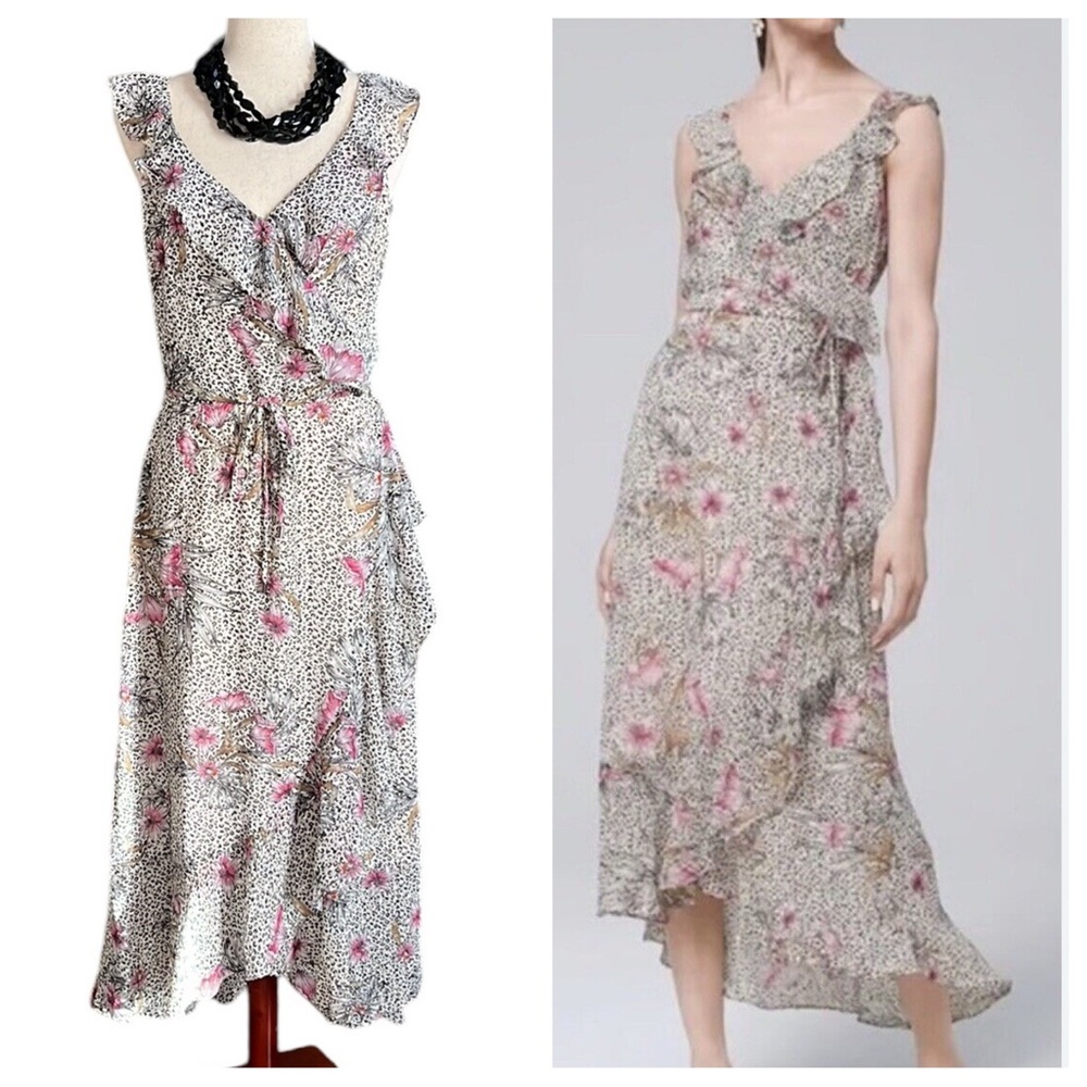White House Black Market Short Sleeve Flutter Faux Wrap Midi Dress